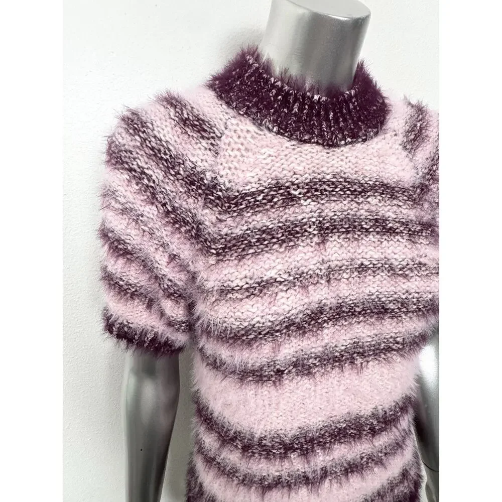 Pilcro Baby Sweater Short Sleeve Pink Striped Fuzzy Cozy M - Picture 5 of 12